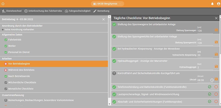 Betriebstagebuch · Originalansicht der Software