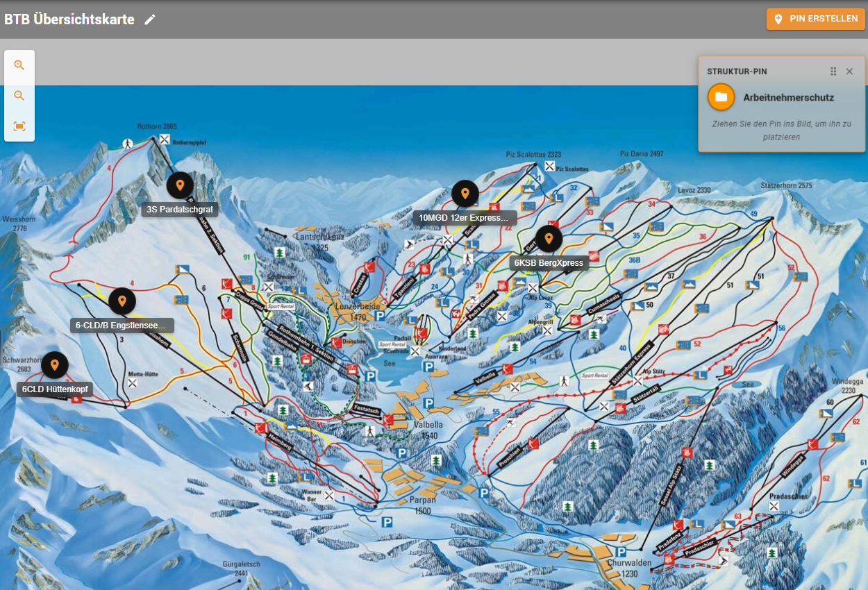 Interaktive Skigebietskarte · Originalansicht der Software