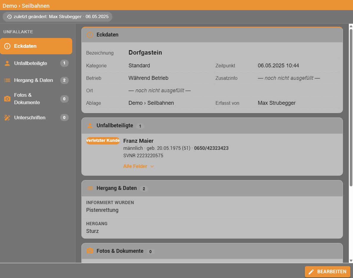 Eine Akte für den gesamten Rettungsvorgang